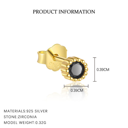 S925 Sterling Silver Round Black Zirconia Earrings for Women