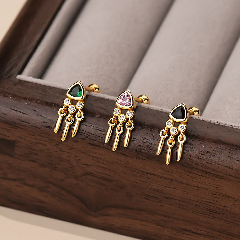 S925 Sterling Silver Vintage Triangular Set Zirconia Earrings For Women