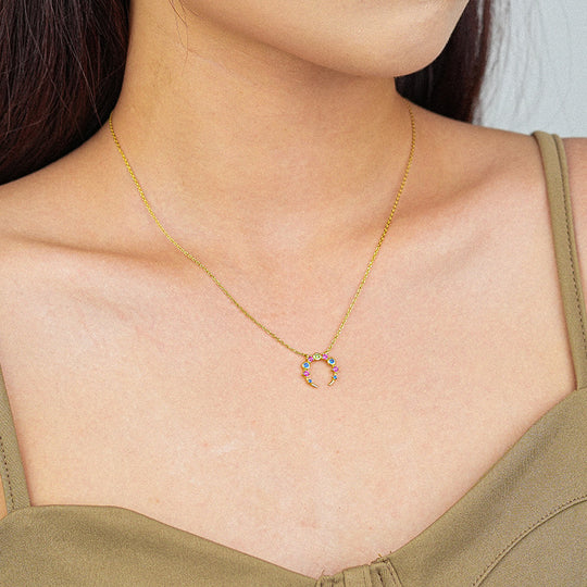 925 Sterling Silver Colorful Zirconia Moon Necklace for Women