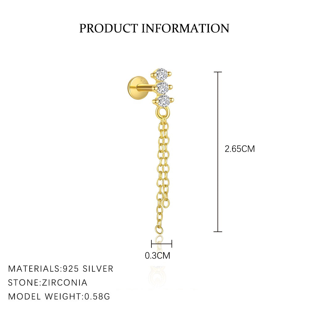 S925 Sterling Silver Tassel Zirconia Flat Earrings for Women