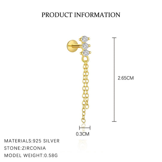 S925 Sterling Silver Tassel Zirconia Flat Earrings for Women