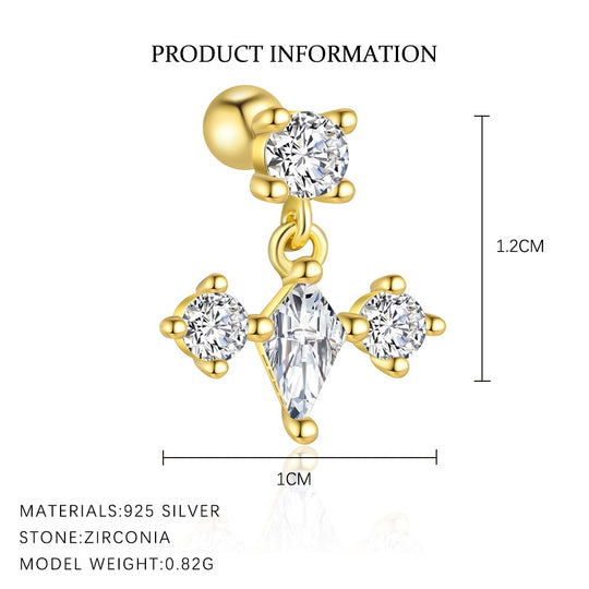S925 Sterling Silver Star and Moon Zirconia Round Head Earrings Set for Women