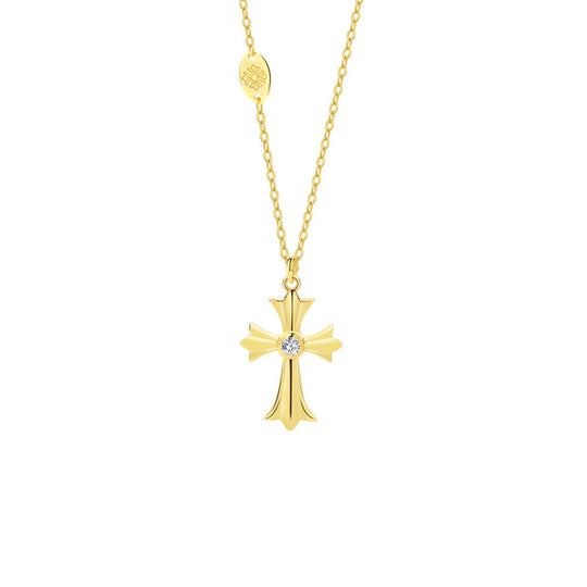S925 Sterling Silver Punk Cross Zirconia Necklace