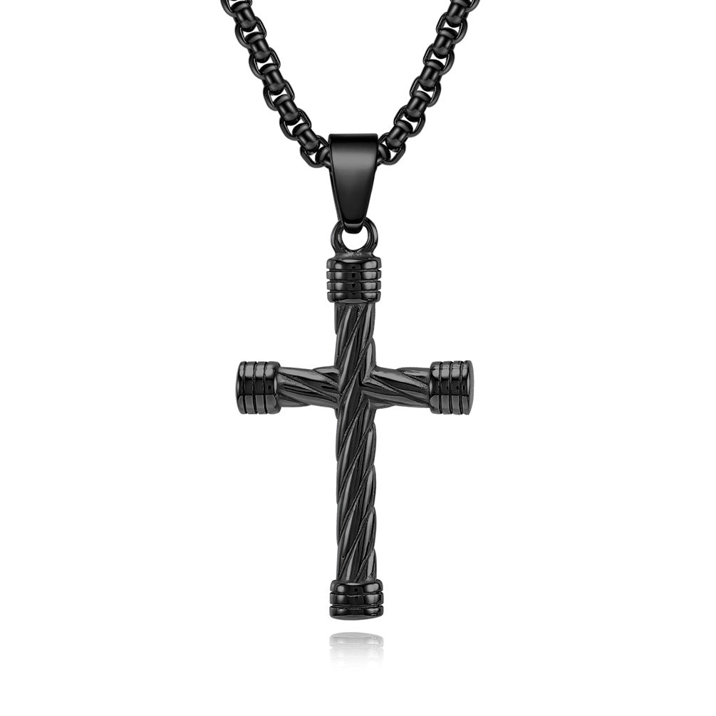 Stainless Steel Twisted Cross Pendant Necklace
