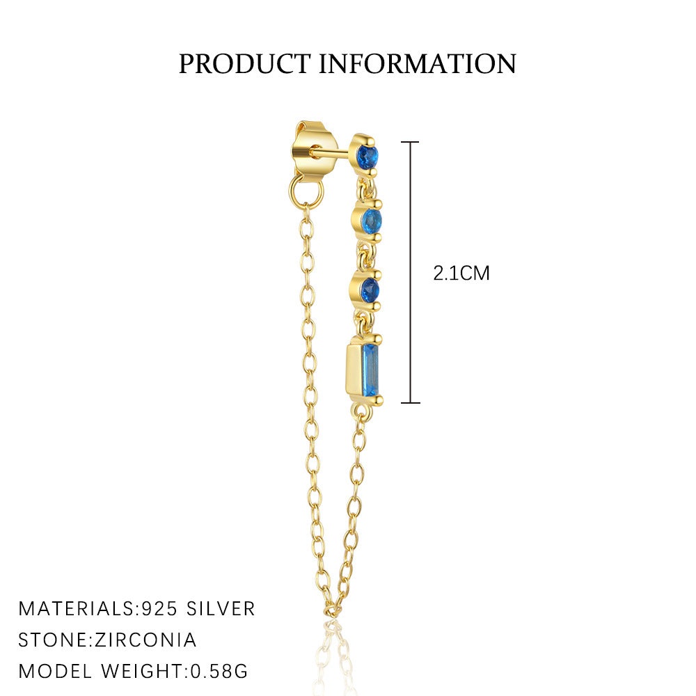 S925 Sterling Silver with Blue Zirconia Geometric Stud Earrings