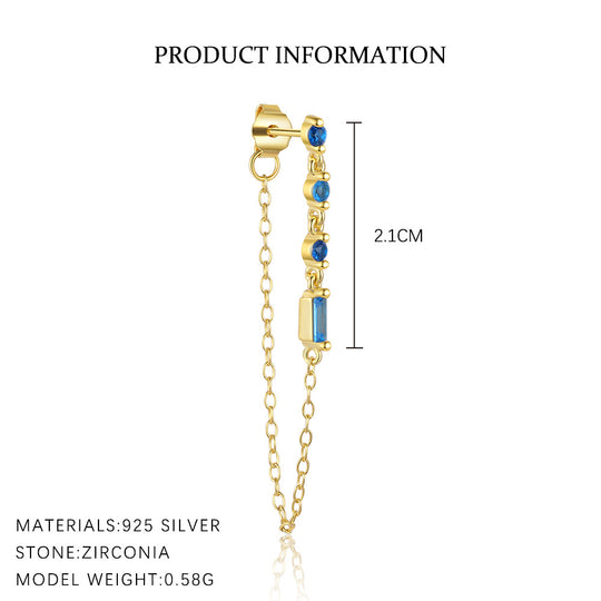 S925 Sterling Silver with Blue Zirconia Geometric Stud Earrings