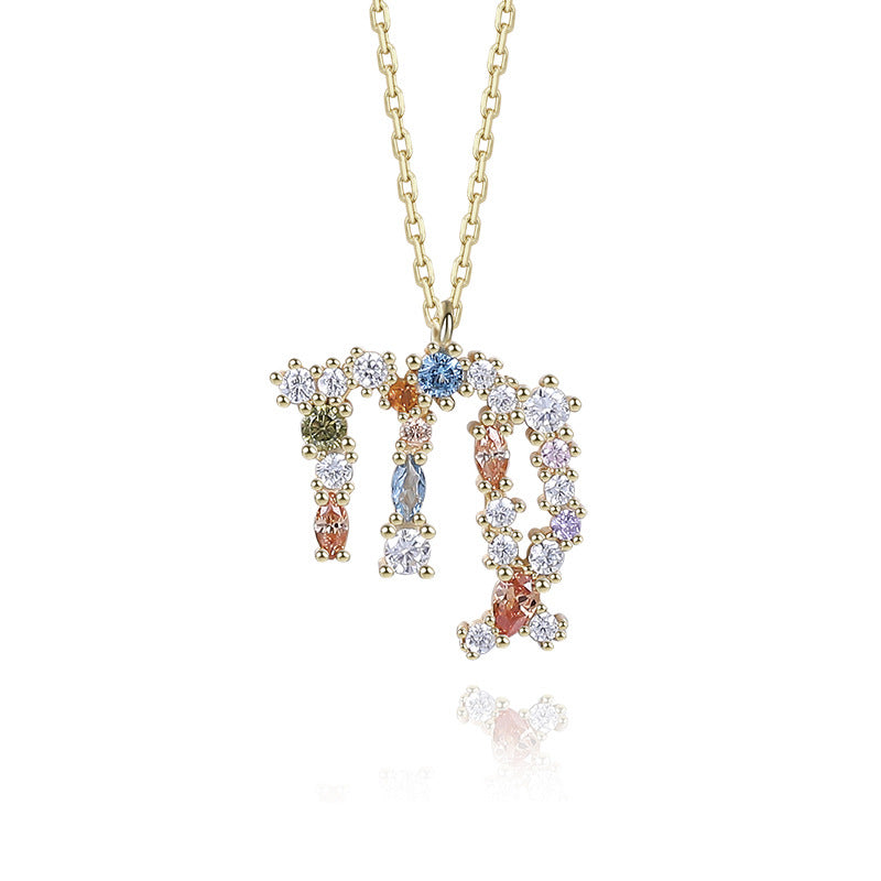 S925 Sterling Silver Rainbow Zirconia Zodiac Necklace