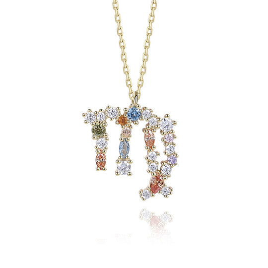 S925 Sterling Silver Rainbow Zirconia Zodiac Necklace