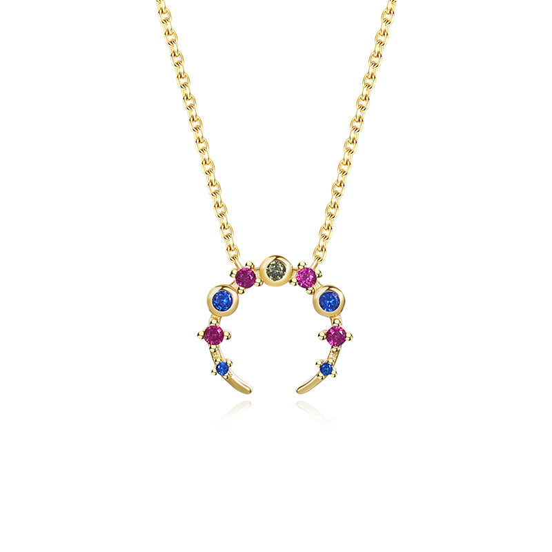 925 Sterling Silver Colorful Zirconia Moon Necklace for Women