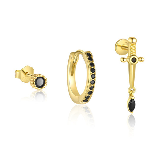 S925 Sterling Silver Round Black Zirconia Earrings for Women