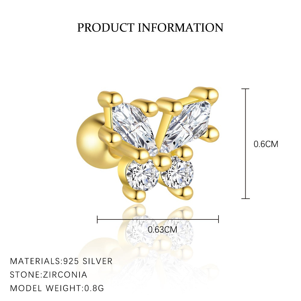 S925 Sterling Silver French Zirconia Round Head Earrings for Women
