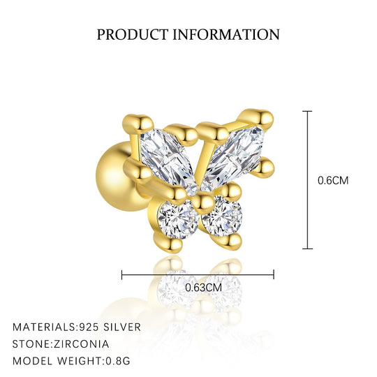 S925 Sterling Silver French Zirconia Round Head Earrings for Women
