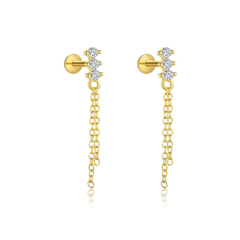 S925 Sterling Silver Tassel Zirconia Flat Earrings for Women