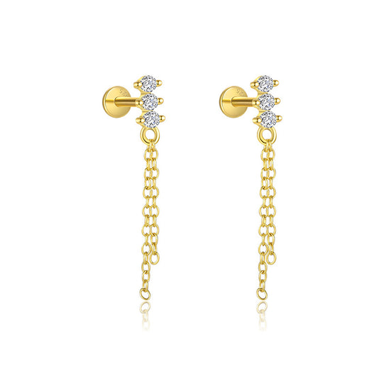 S925 Sterling Silver Tassel Zirconia Flat Earrings for Women