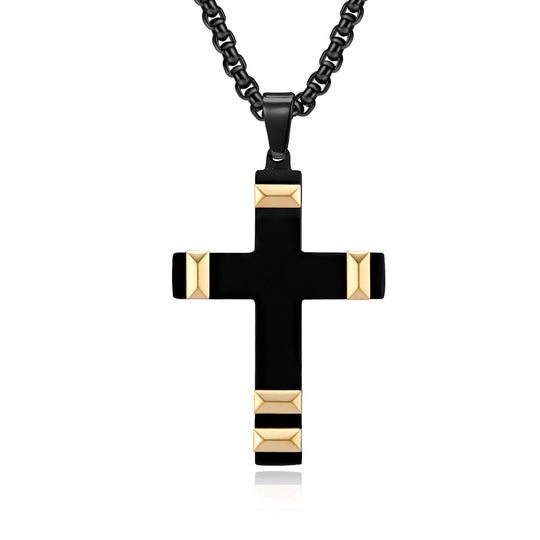 Stainless Steel Two-Tone Cross Necklace for Men
