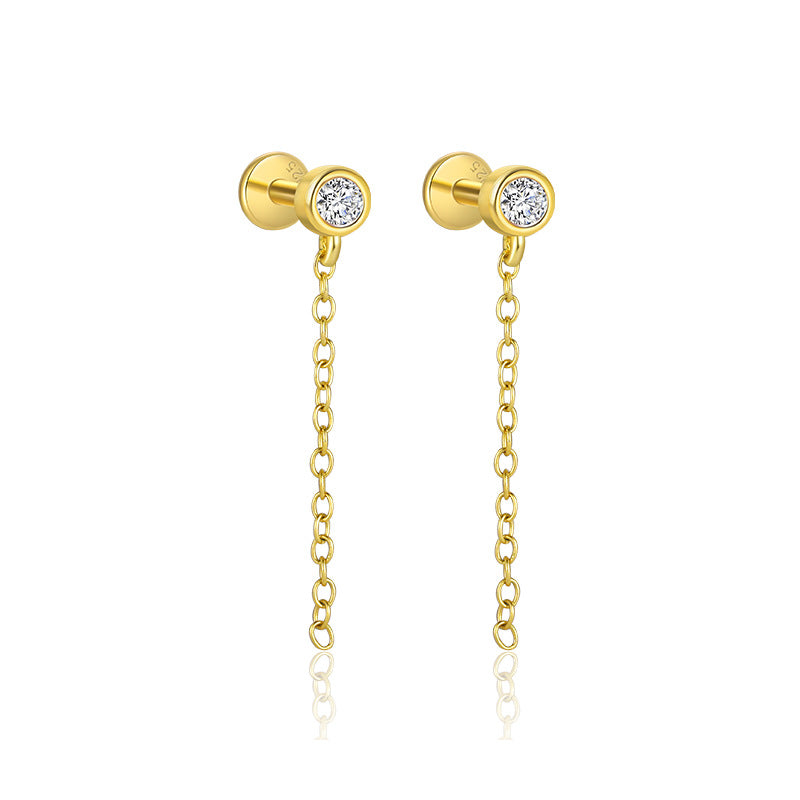 S925 Sterling Silver Tassel Zirconia Flat Earrings for Women