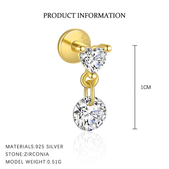 S925 Sterling Silver Tassel Zirconia Flat Earrings for Women