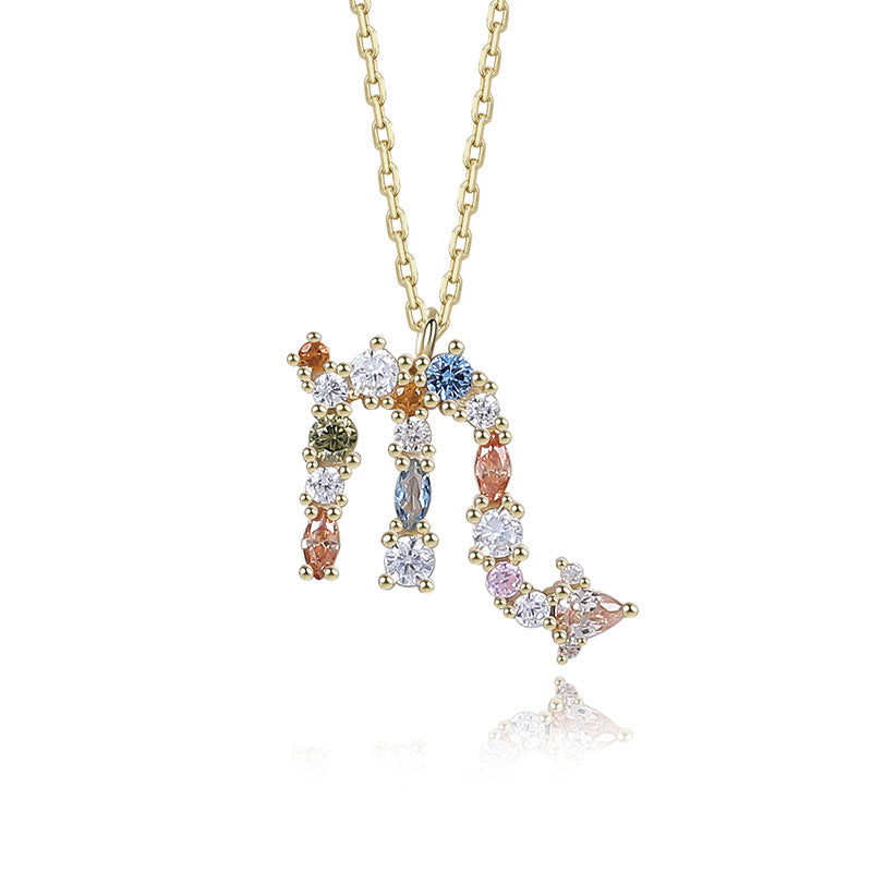 S925 Sterling Silver Rainbow Zirconia Zodiac Necklace