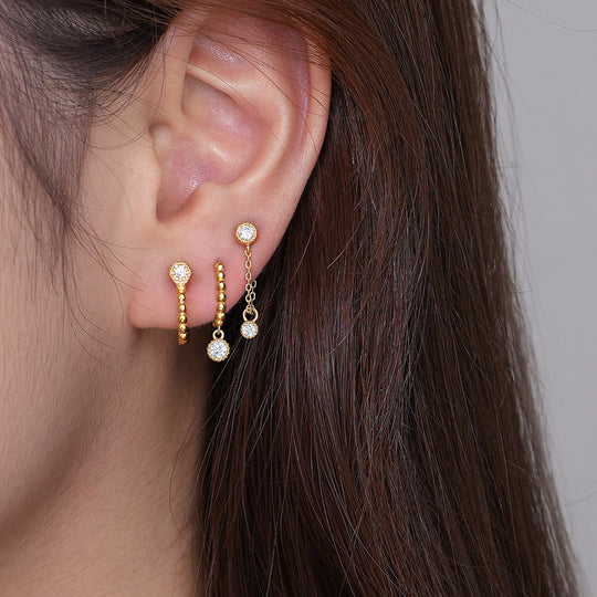 S925 Sterling Silver Zirconia Round Earrings
