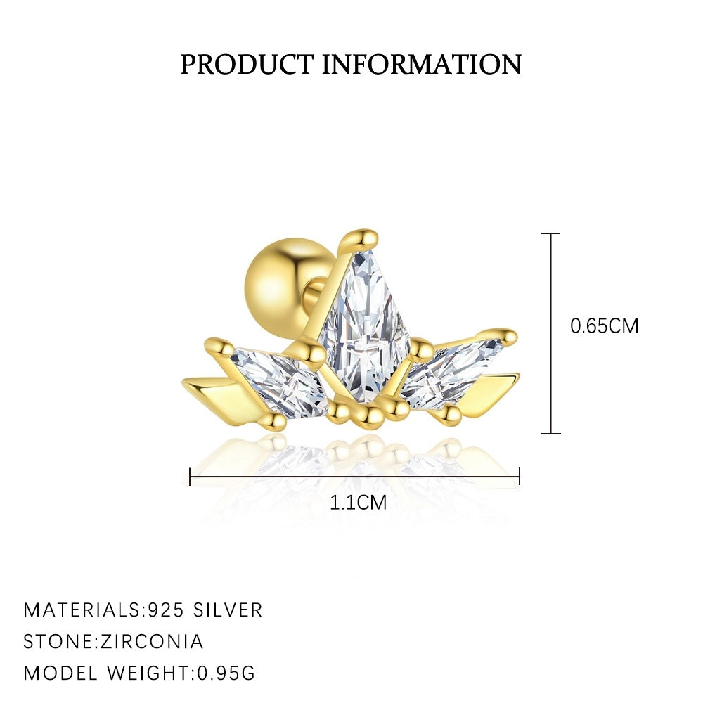 S925 Sterling Silver French Zirconia Round Head Earrings for Women
