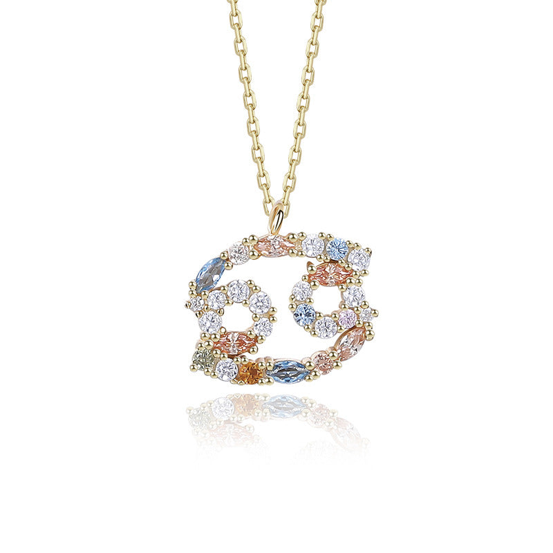 S925 Sterling Silver Rainbow Zirconia Zodiac Necklace