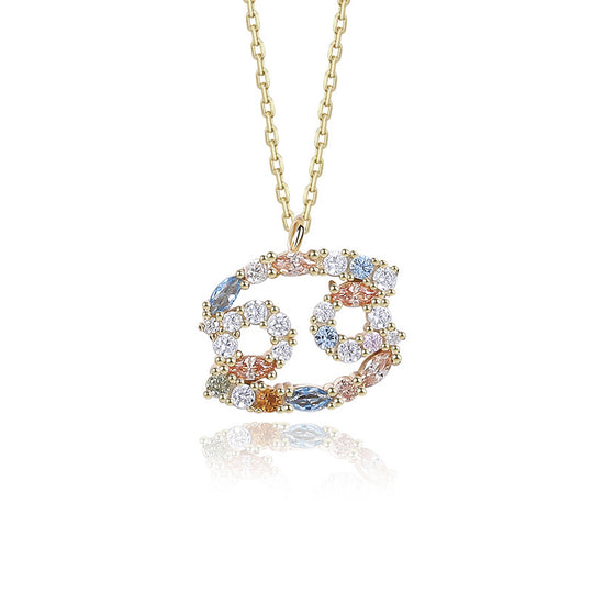 S925 Sterling Silver Rainbow Zirconia Zodiac Necklace