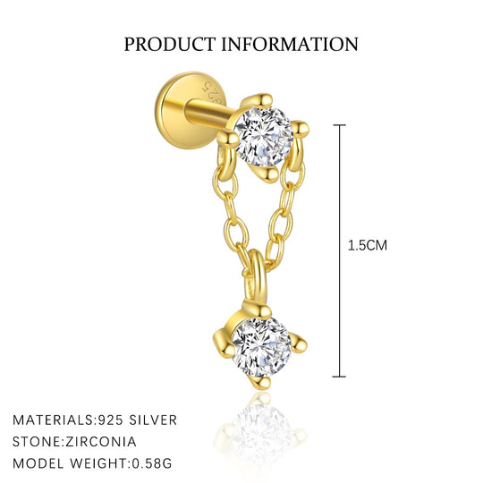S925 Sterling Silver Tassel Zirconia Flat Earrings for Women