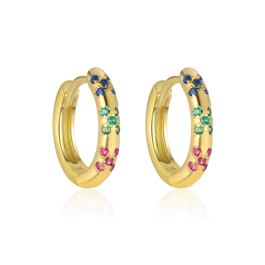 S925 Sterling Silver Minimalist Colorful Zirconia Geometric Earrings for Women