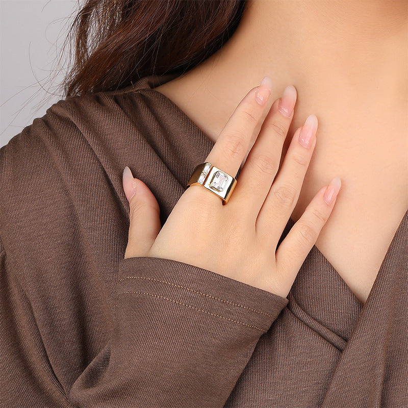 925 Sterling Silver Open Square Zirconia Ring