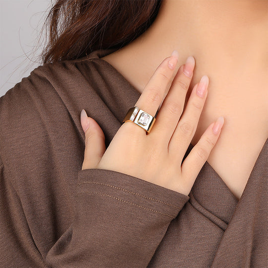 925 Sterling Silver Open Square Zirconia Ring