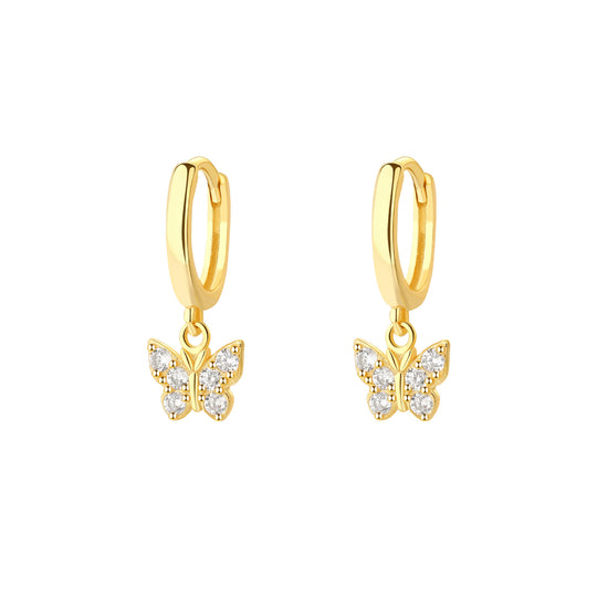S925 Sterling Silver Butterfly Zircon Earrings