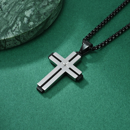 Two-Tone plated Cross Pendant Stainless Steel Necklace