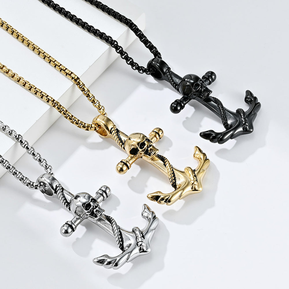 Skull and Anchor Stainless Steel Necklace Stainless Steel Gothic Jewelry