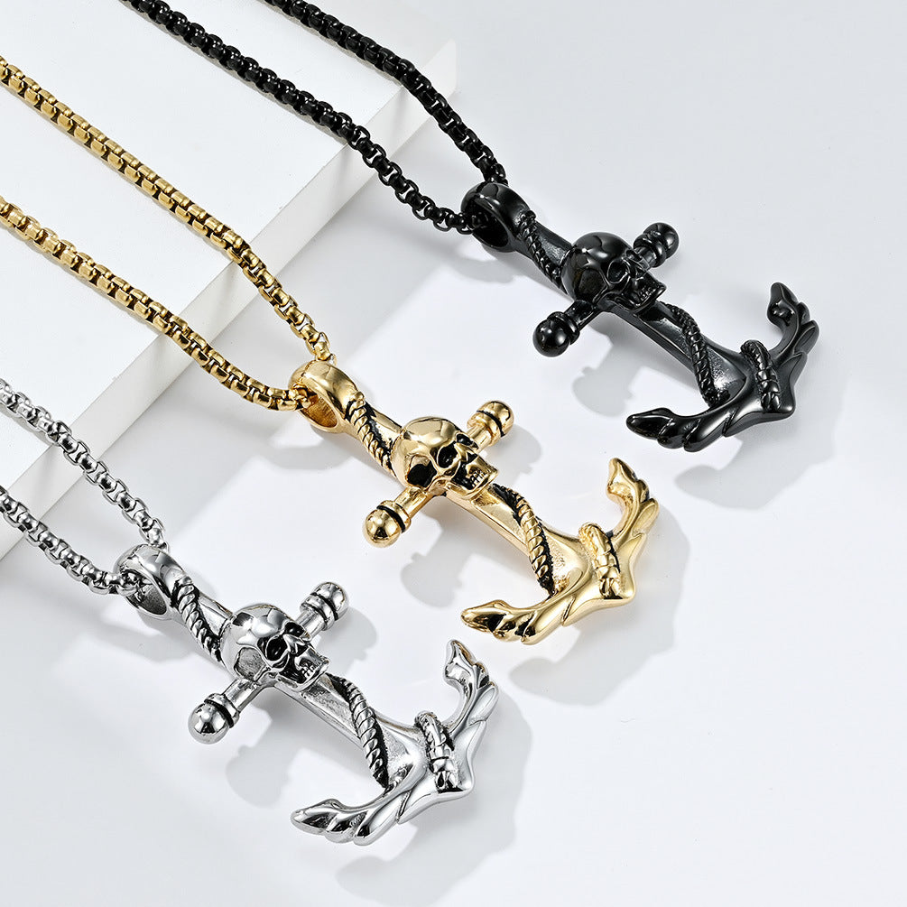 Skull and Anchor Stainless Steel Necklace Stainless Steel Gothic Jewelry