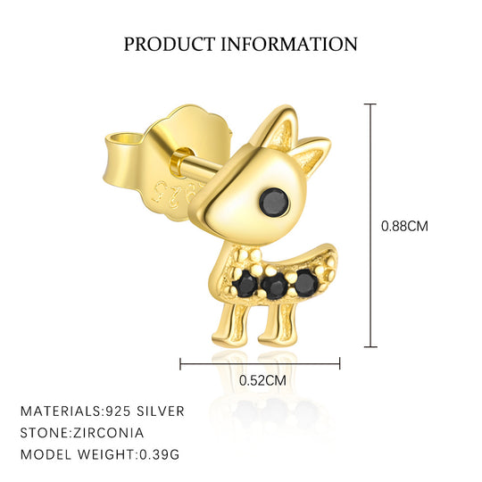 S925 Sterling Silver Animal Black Zirconia Personalized Earrings For Women