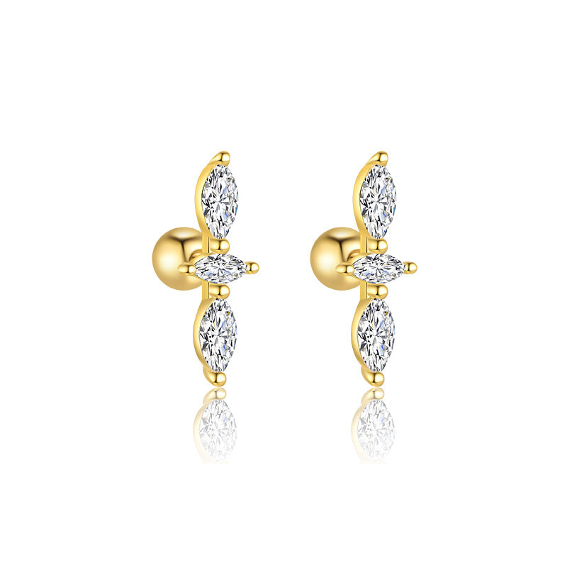 S925 Sterling Silver French Zirconia Round Head Earrings for Women