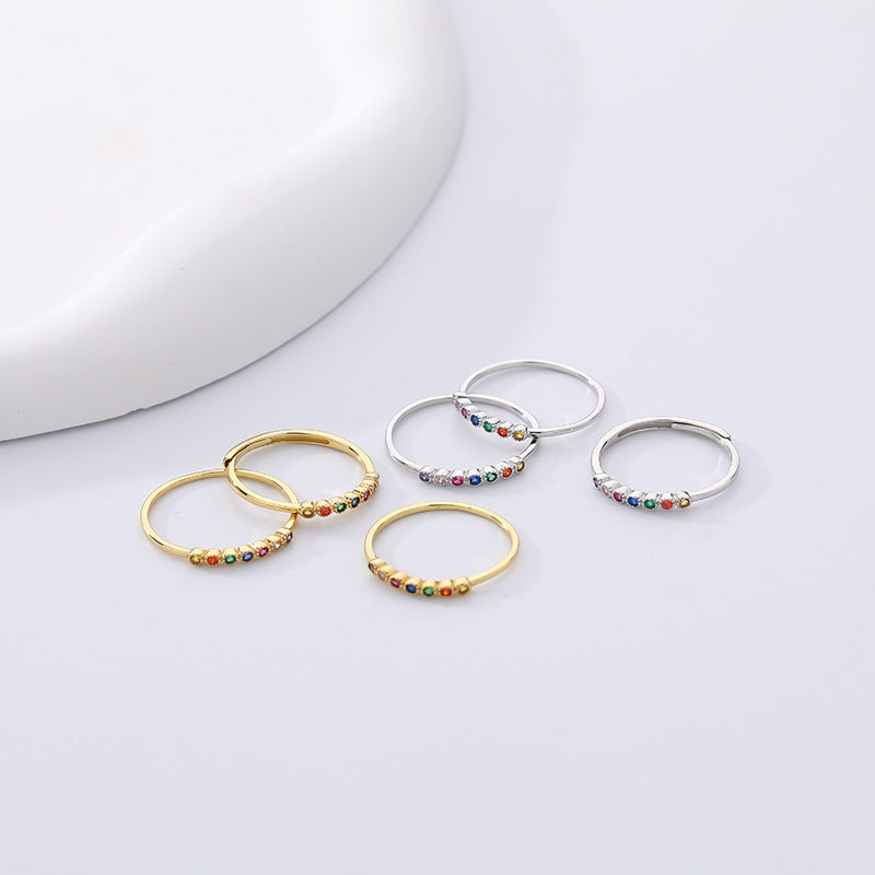 925 Sterling Silver Rainbow Zirconia Ring for Women