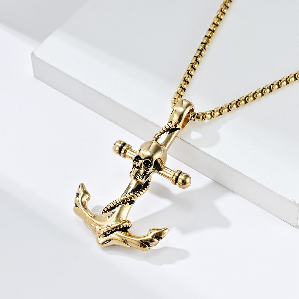 Skull and Anchor Stainless Steel Necklace Stainless Steel Gothic Jewelry