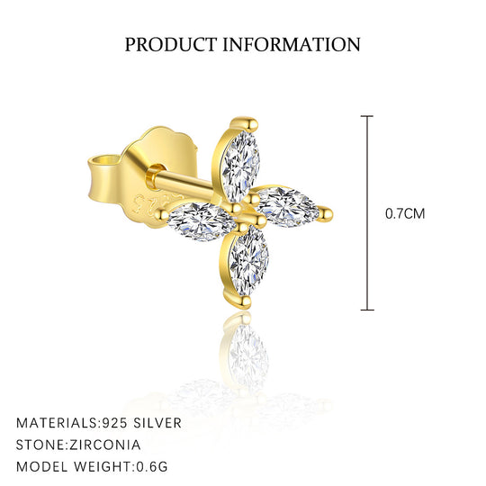 S925 Sterling Silver Windmill Zirconia Piercing Earrings for Women