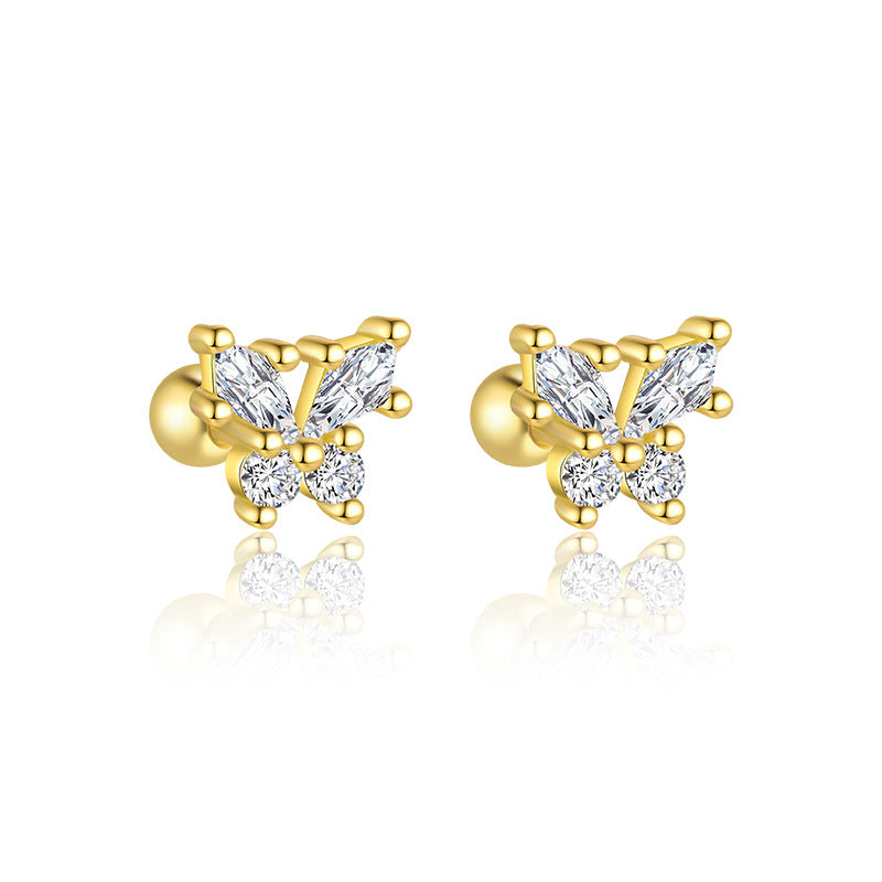 S925 Sterling Silver French Zirconia Round Head Earrings for Women