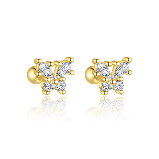 S925 Sterling Silver French Zirconia Round Head Earrings for Women