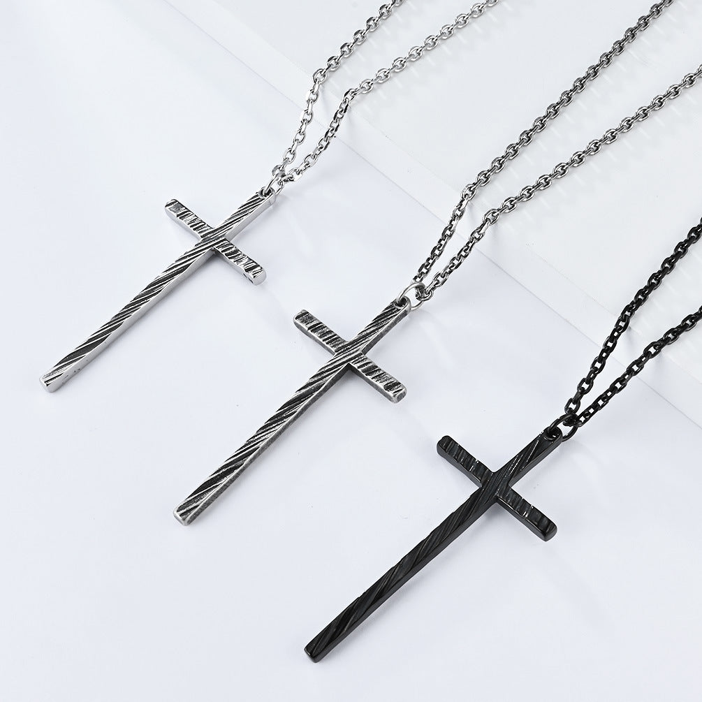 Minimalist Cool-toned Unisex Vintage Stainless Steel Cross Necklace Gothic Jewelry