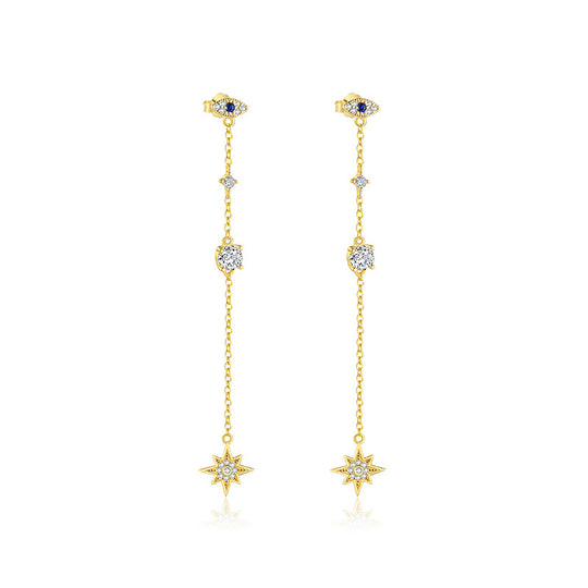 S925 Sterling Silver Star Tassel Diamond Stud Earrings Female
