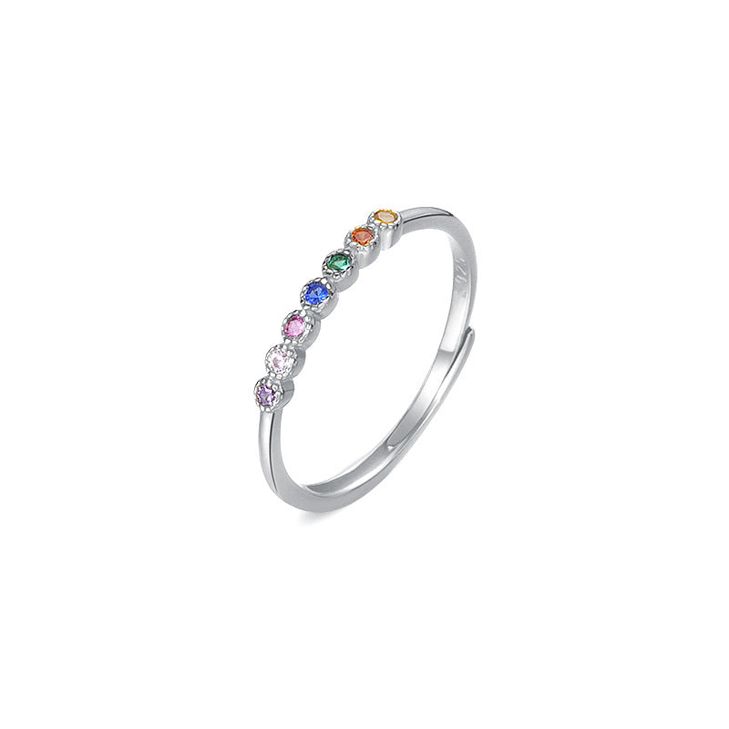 925 Sterling Silver Rainbow Zirconia Ring for Women