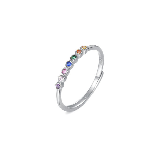925 Sterling Silver Rainbow Zirconia Ring for Women