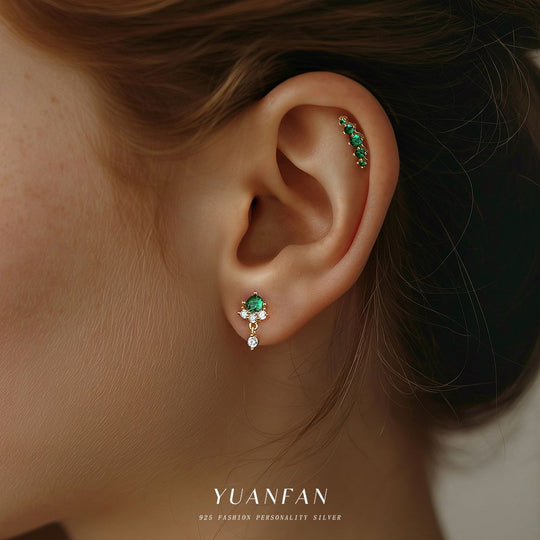 S925 Sterling Silver Green Zirconia Earrings for Women