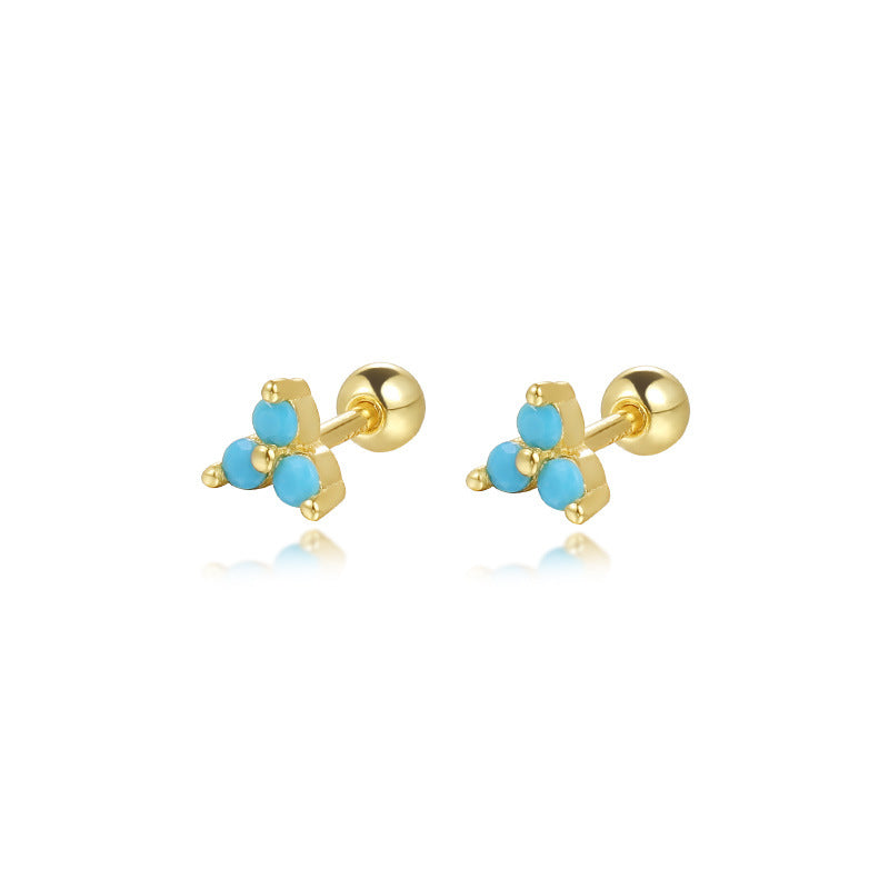 S925 Sterling Silver Triangle Colored Zirconia Stud Earrings