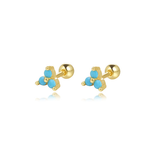 S925 Sterling Silver Triangle Colored Zirconia Stud Earrings