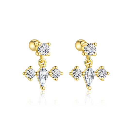 S925 Sterling Silver Star and Moon Zirconia Round Head Earrings Set for Women