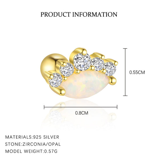 S925 Sterling Silver Star and Moon Zirconia Round Head Earrings Set for Women
